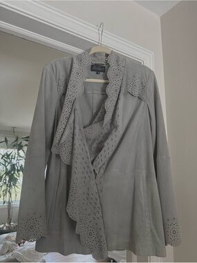 Luisa Spagnoli Light Gray Suede Leather Jacket